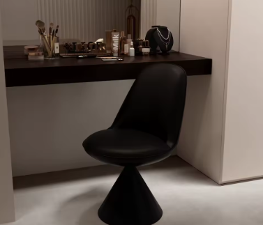 Moderne zwarte design stoel in Italiaanse stijl met kegelvormige voet, draaibaar detail